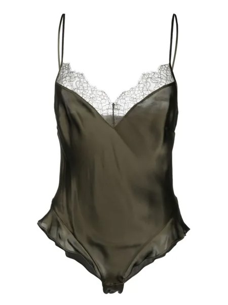 Maison Close шелковый топ на бретелях с кружевом, зеленый