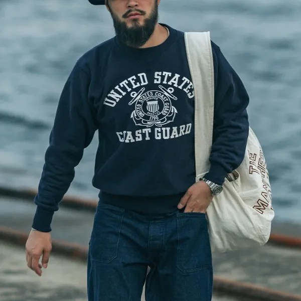 Свитшот Bronson US Coast Guard, тяжелый спортивный пуловер, модель USCG с V-образным вырезом