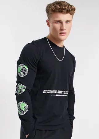 Черный лонгслив с логотипом спереди и на рукавах Hollister tech-Черный цвет