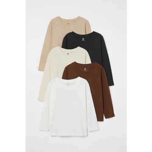 Лонгслив H&M, 5шт., размер 98/104, белый, бежевый