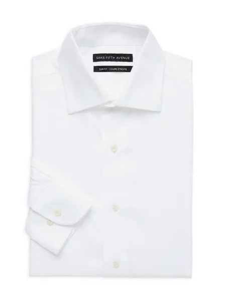 Однотонная классическая рубашка приталенного кроя Saks Fifth Avenue, белый