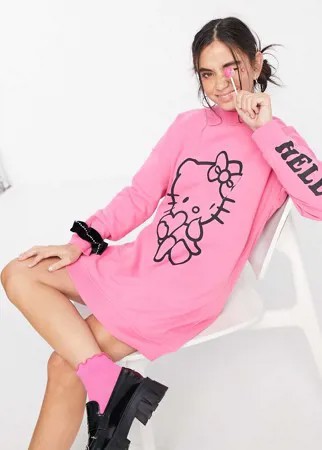 Платье-свитшот в стиле oversized с контрастным принтом Китти New Girl Order x Hello Kitty-Розовый цвет