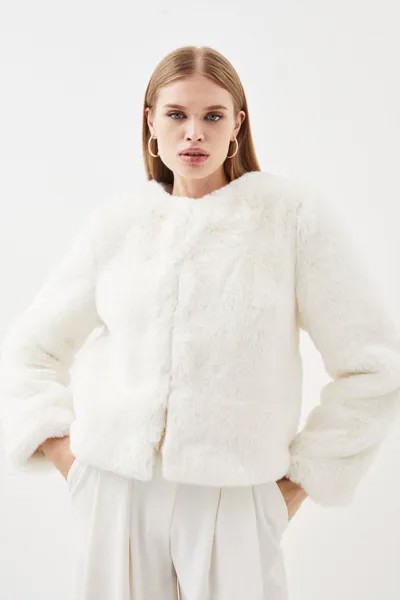 Куртка без воротника из искусственного меха Petite Karen Millen, белый