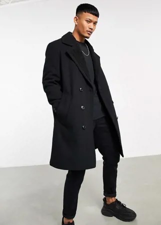 Черное пальто из смесовой шерсти с подкладкой из искусственного меха ASOS DESIGN-Черный