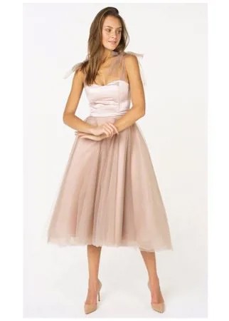 Коктейльное платье на бретелях с пышной юбкой T-Skirt SS17-28-0384-LE Бежевый 44