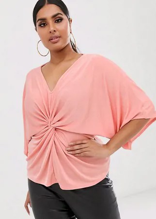 Эксклюзивная розовая блузка с перекрученной отделкой спереди Missguided Plus-Мульти