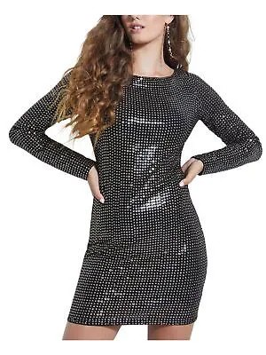 Женское черное короткое облегающее коктейльное платье GUESS с длинными рукавами и круглым вырезом Размер: M