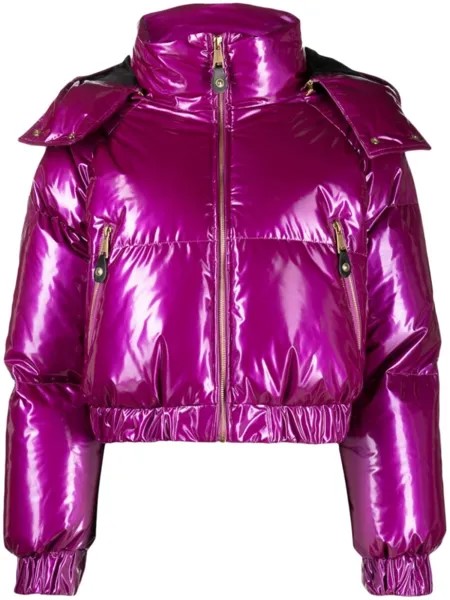 Versace Jeans Couture глянцевый пуховик с капюшоном, фиолетовый