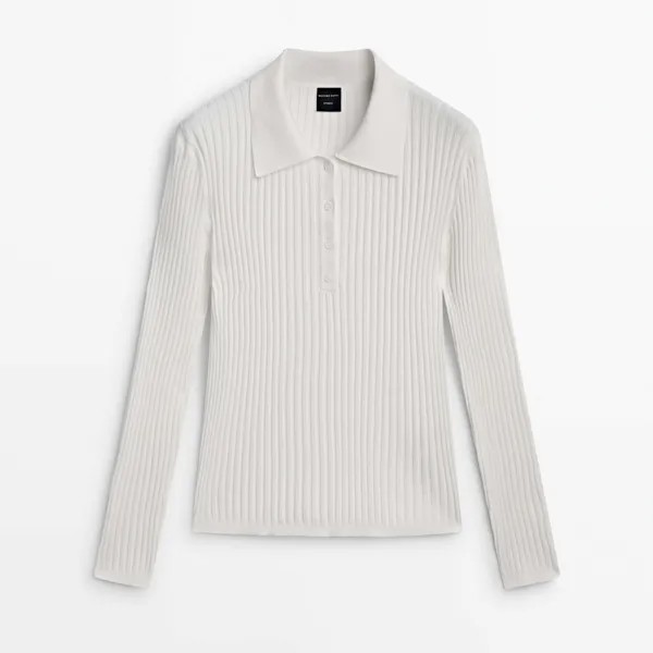 Поло Massimo Dutti Studio Ribbed Knit, кремовый