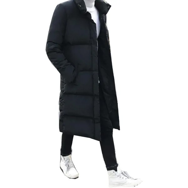 Длинный пуховик, мужское роскошное Брендовое пальто, мужское зимнее однотонное черное пальто, мужское плотное пальто размером 4XL, облегающее пальто