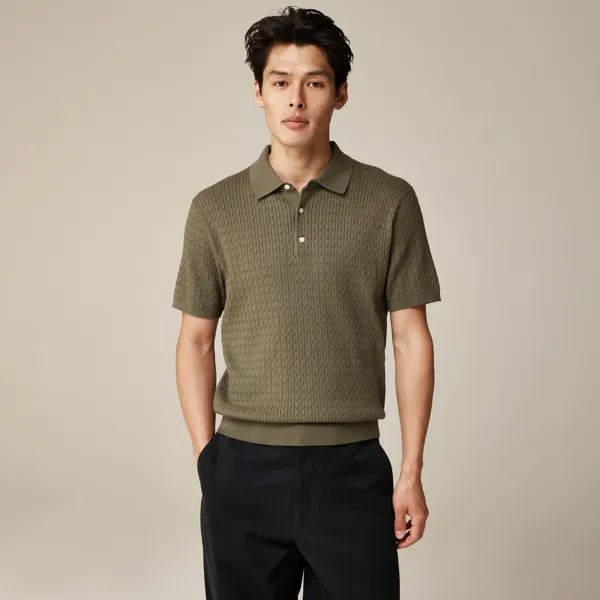 Хлопковый свитер-поло с короткими рукавами и косичной вязкой J.Crew, зеленый