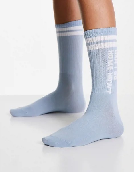 Бледно-голубые носки со слоганом 
