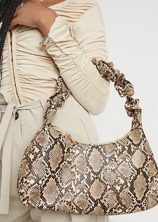 Эксклюзивная сумка на плечо в стиле 90-х с присборенной ручкой и змеиным принтом Glamorous-Нейтральный