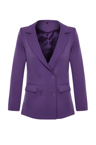 Пурпурный двубортный тканый пиджак на регулярной подкладке с застежкой Trendyol, фиолетовый
