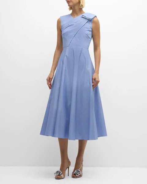 Платье миди из хлопкового поплина с бантом Roland Mouret, цвет Blue