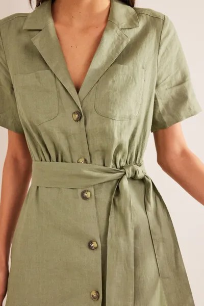 Платье-рубашка макси с кубинским воротником Boden, зеленый