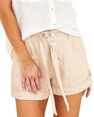Короткие женские льняные шорты со складками на пуговицах Bella Dahl