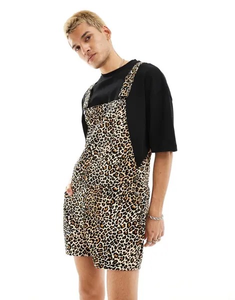 Укороченный комбинезон ASOS DESIGN со сплошным леопардовым принтом