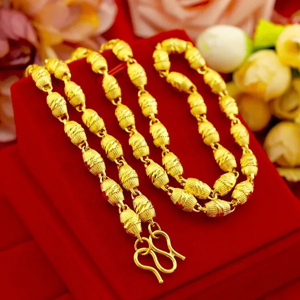Роскошное модное ожерелье из 14-каратного золота для мужчин ювелирные изделия для свадьбы помолвки юбилея оливковая форма желтое золото муж...