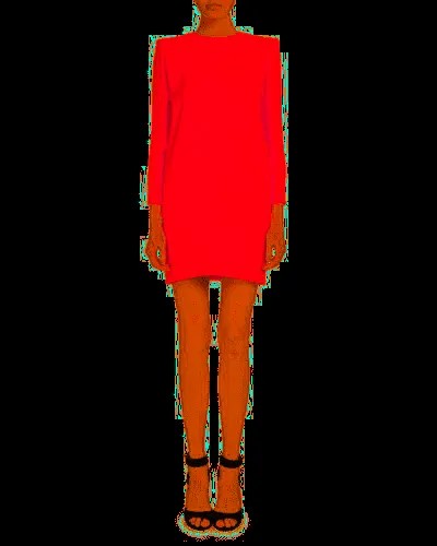 GIVENCHY Красное креповое платье прямого кроя с короткими рукавами и круглым вырезом с преувеличенными плечами 40 8
