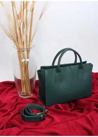 Женская сумка тоут из натуральной кожи изумрудная A027 emerald Divalli