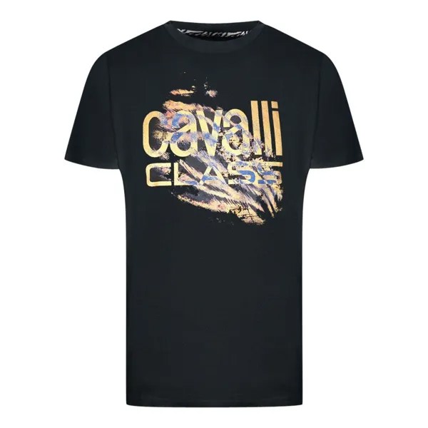 Черная футболка с ярким логотипом и принтом тигра Cavalli Class, черный