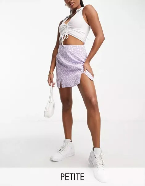 Сиреневая мини-юбка прямого кроя Glamorous Petite с белым цветочным принтом в стиле 90-х