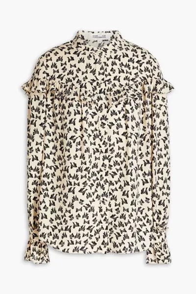Блузка Tamanna из крепа с принтом и оборками Diane Von Furstenberg, слоновая кость