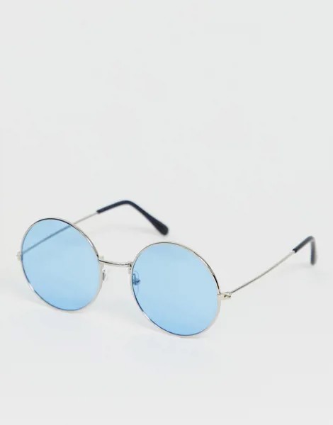 Синие солнцезащитные очки в круглой оправе SVNX-Синий