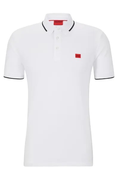 Футболка поло Hugo Cotton-piqué Slim-fit With Red Logo Label, белый