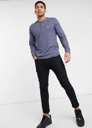 Голубой меланжевый лонгслив с маленьким логотипом Abercrombie & Fitch