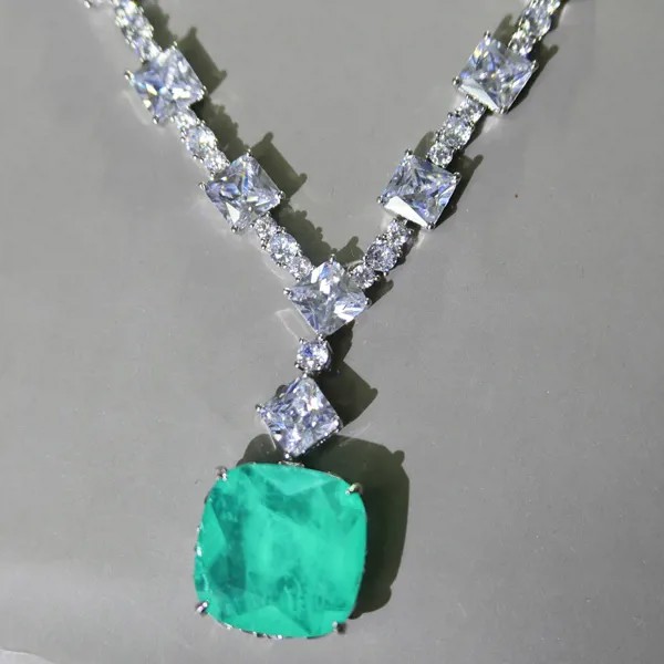 KQDANCE 20 мм Lab Create Paraiba Tourmaline Pariba Изумрудный драгоценный камень розовый бриллиант ожерелье с зеленым желтым камнем женские ювелирные изделия