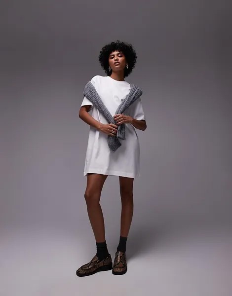 Topshop Premium – Белое платье-рубашка мини