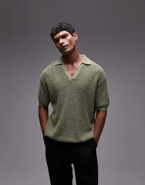 Рубашка-поло цвета хаки из трикотажного хлопка Topman
