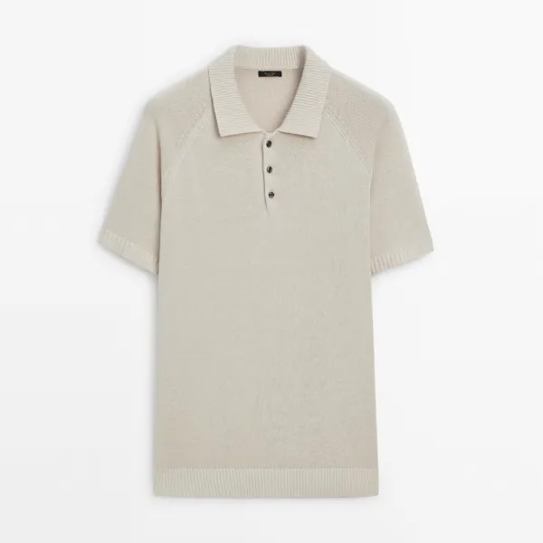 Футболка-поло Massimo Dutti Knit With Short Sleeves, бежевый