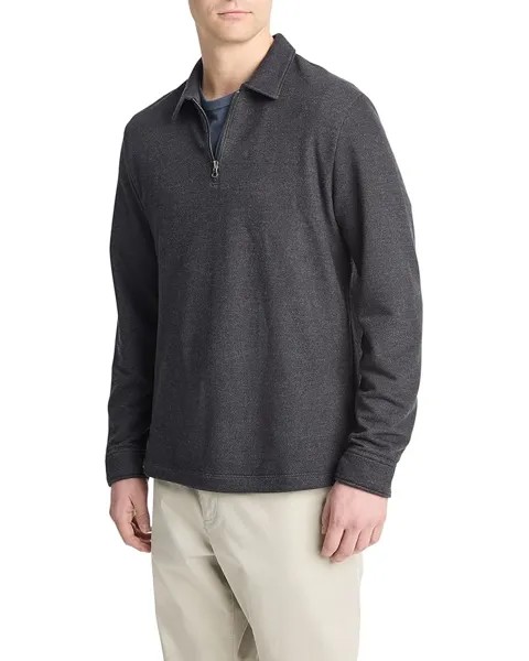 Поло Vince Diagonal Terry Quarter Zip Polo, цвет Heather Black