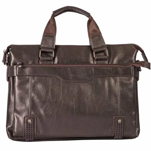 Портфель Catiroya 169-5Br, экокожа, гладкая фактура, на молнии, карман для планшета, отделение для ноутбука, вмещает А4, водонепроницаемый, с плечевым ремнем, коричневый
