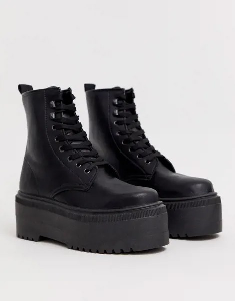 Черные ботинки на массивной подошве со шнуровкой ASOS DESIGN-Черный