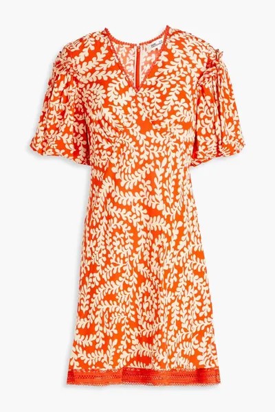 Платье мини из крепдешина с принтом Fisher DIANE VON FURSTENBERG, оранжевый