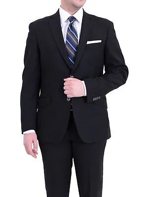 Мужской однотонный черный костюм Zegna из 100% шерсти Zegna Slim Fit с 2 пуговицами Italiano