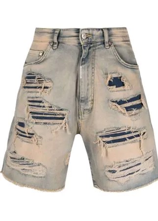 Represent джинсовые шорты с эффектом потертости