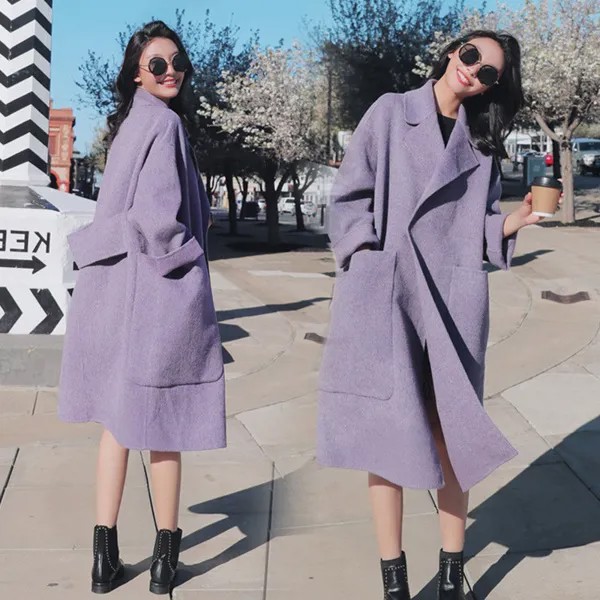 2019 Великобритания женские большие размеры Осень Зима Cassic простые шерстяные длинное пальто Макси женский халат Верхняя одежда manteau femme