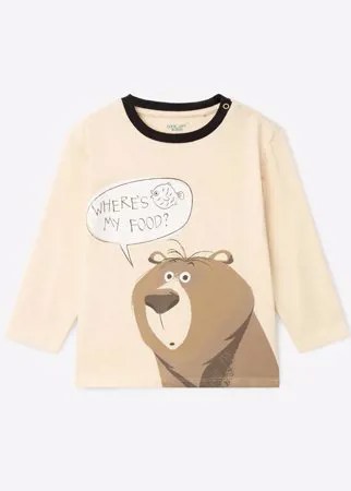 Бежевый лонгслив oversize с мишкой для мальчика Gloria Jeans