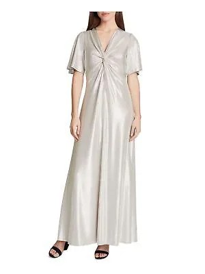 TAHARI Женское серебристое мерцающее вечернее платье-футляр макси с V-образным вырезом 4