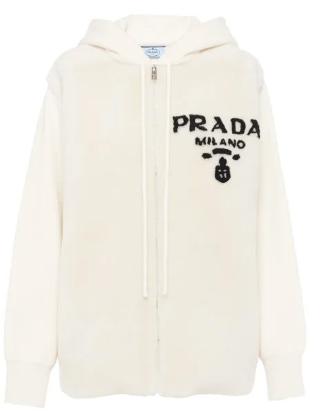 Prada кашемировое худи оверсайз на молнии, белый