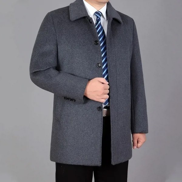 Утепленные зимние длинные шерстяные пальто, деловые повседневные мужские шерстяные однобортные пальто с лацканами, ветровка большого размера 4XL для мужчин