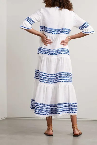 LEMLEM + NET SUSTAIN Платье макси Yani из смесового хлопка с бахромой, белый