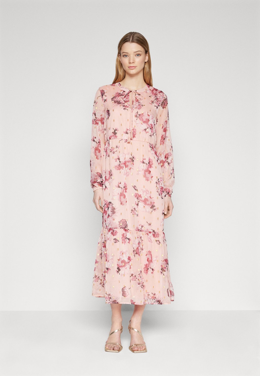 Дневное платье VIMADIAV-NECK MIDI DRESS VILA, цвет silver pink/mesa rose tonal flower