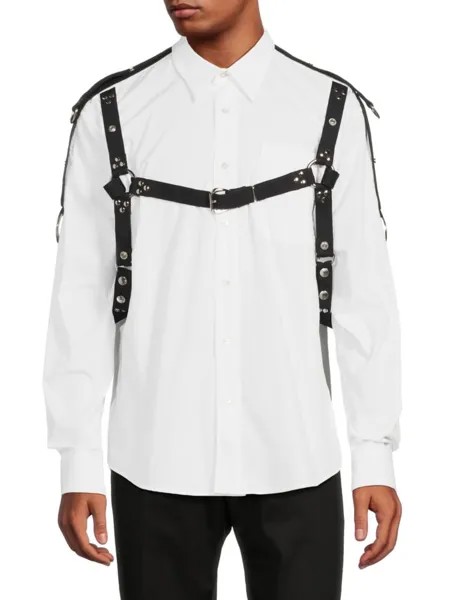 Рубашка с заклепками на бретельках из смеси натуральной шерсти и мохера Roberto Cavalli, цвет Optic White