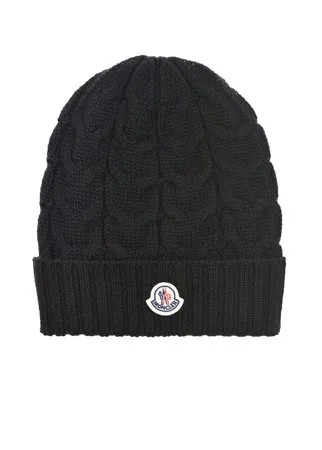 Черная шапка из шерсти с отворотом Moncler детская